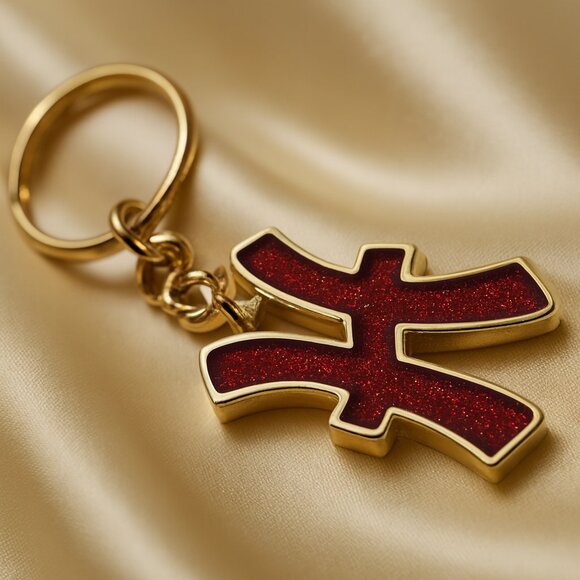 Pisces Zodiac Keychain – Red Glitter Enamel with Gold Outline - 4.5-inch - Picture 1 of 8